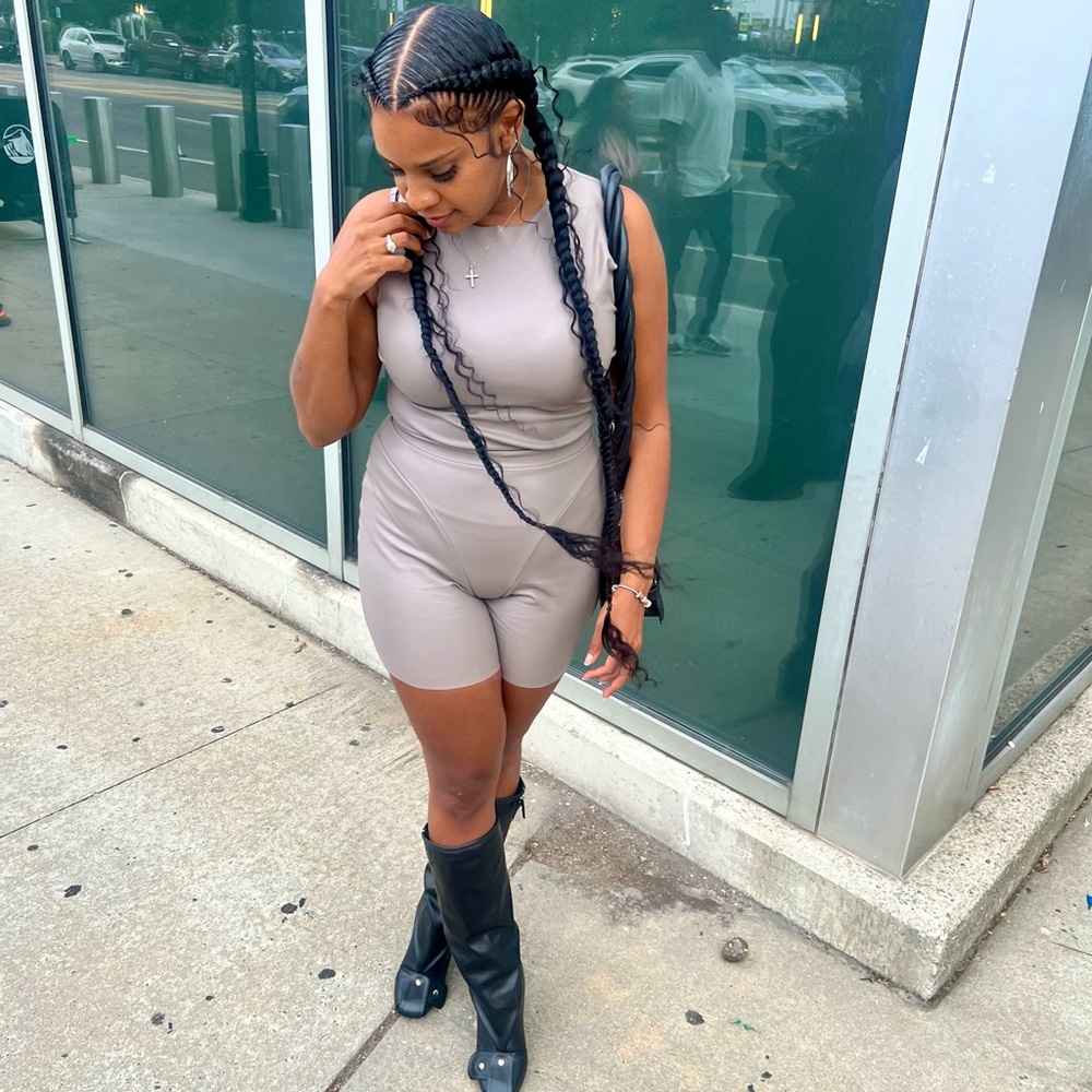 Skims Faux Leather bodysuit & shorts set